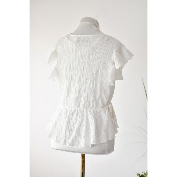 Minkpink Top Woman's M White Short Sleeve Faux Wrap Peplum Coastal - Picture 5 of 8
